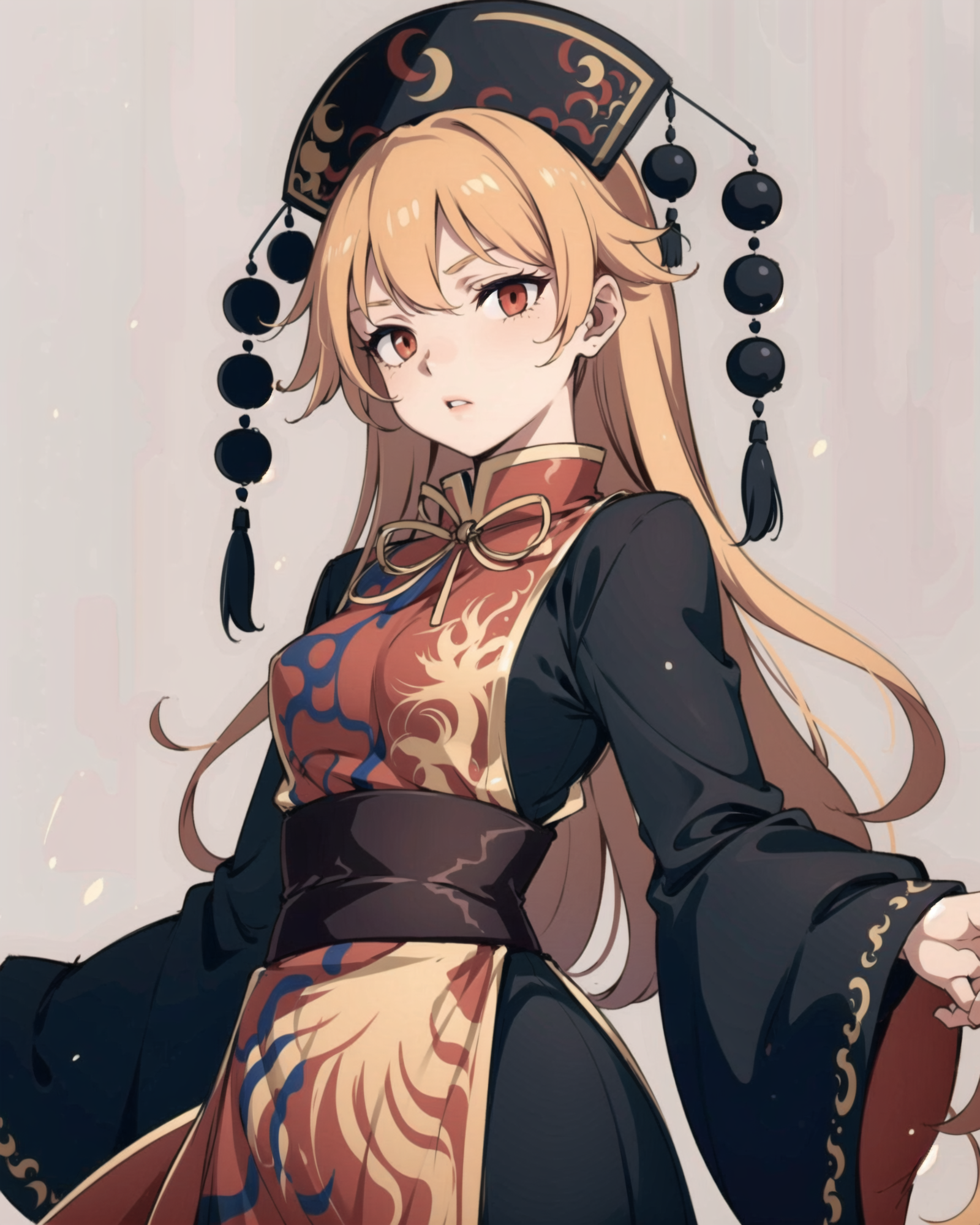 00287-3662280030-masterpiece, best quality, _lora_junko_1_, 1girl,hat,pom pom _(clothes_),long hair,orange hair,red eyes, yellow ribbon,long slee.png